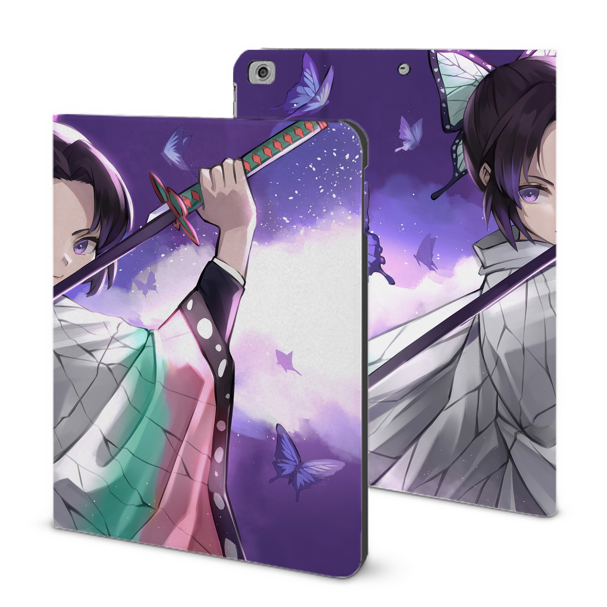 （画像用） 鬼滅の刃（きめつのやいば）蟲柱-胡蝶 しのぶ／こちょう しのぶ Kochou Shinobu IPad ケース ブック型 PUレザー TPU 耐衝撃 軽量 薄型 ペン収納なし 全面保護 IPad 各モデル対応